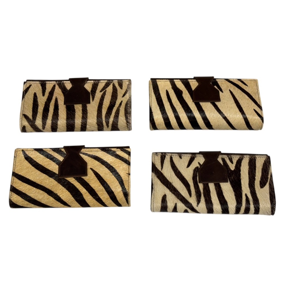 Lot Of 4 Real Handmade Animal Print Fur Leather Loop Closure Wallet/Hand Clutch